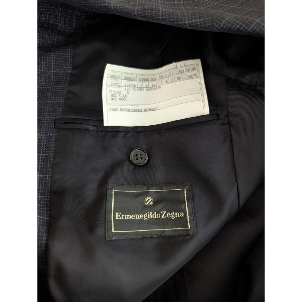 Ermenegildo Zegna Wool Blazer Men's 38R Saks Fifth Avenue Check Navy Jacket - Picture 14 of 16